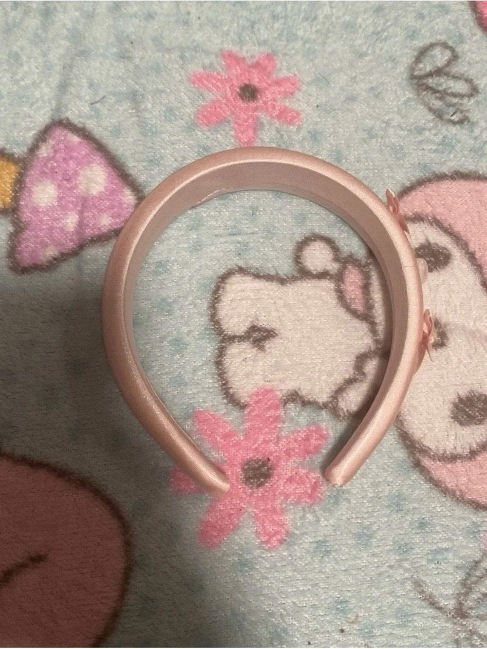 Pink Headband with Side Bow and Heart Accents